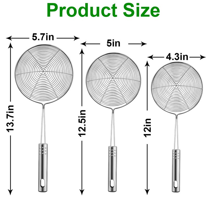 Swify Spider Strainer Set of 3 Asian Strainer Ladle Stainless Steel Wire Skimmer Spoon with Handle for Kitchen Frying Food, Pasta, Spaghetti, Noodle-30.5cm, 32cm, 35cm - Image 3